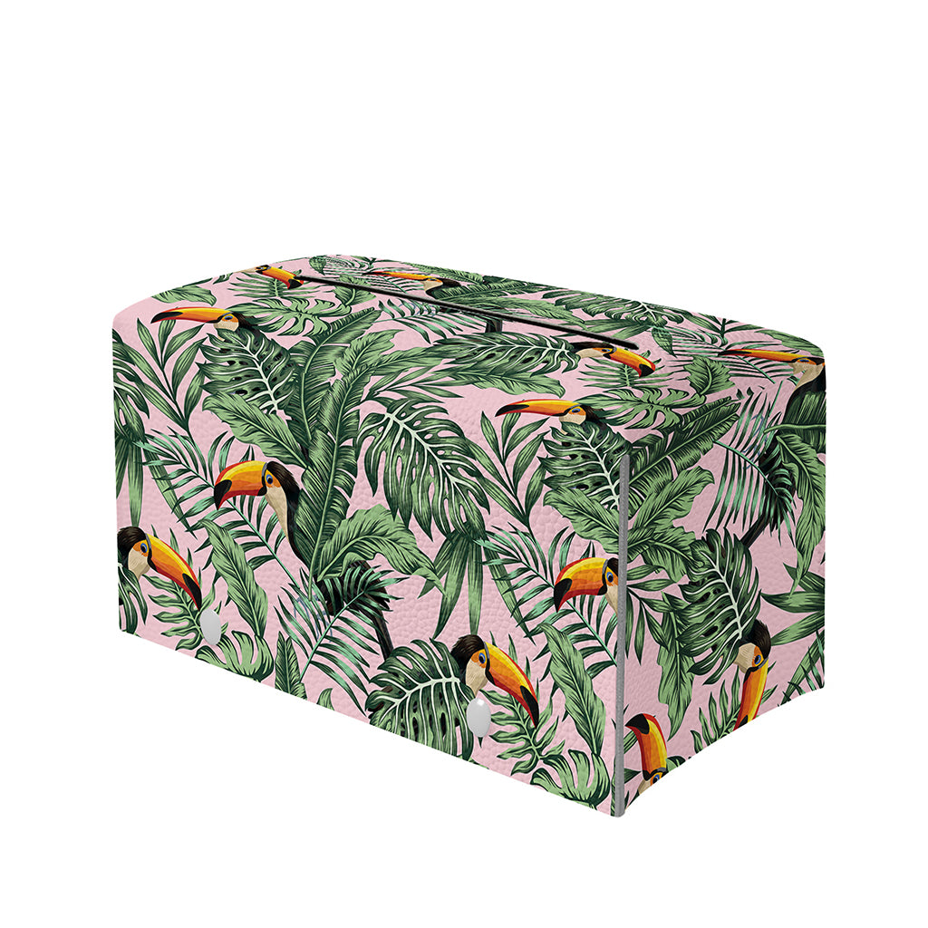 Tropical Palm Leaf And Toucan Print Leather Tissue Box Cover