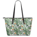 Tropical Palm Leaf And Toucan Print Leather Tote Bag With Zipper