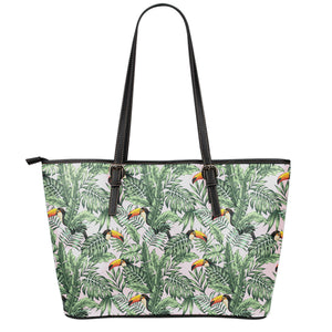 Tropical Palm Leaf And Toucan Print Leather Tote Bag