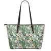 Tropical Palm Leaf And Toucan Print Leather Tote Bag