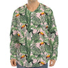 Tropical Palm Leaf And Toucan Print Long Sleeve Baseball Jersey