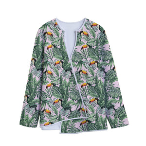 Tropical Palm Leaf And Toucan Print Long Sleeve Short Coat