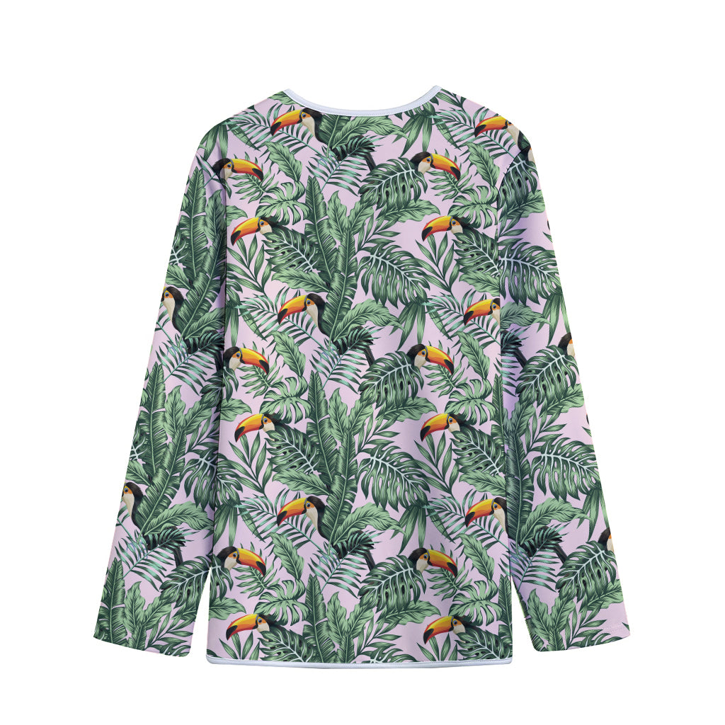 Tropical Palm Leaf And Toucan Print Long Sleeve Short Coat