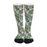 Tropical Palm Leaf And Toucan Print Long Socks