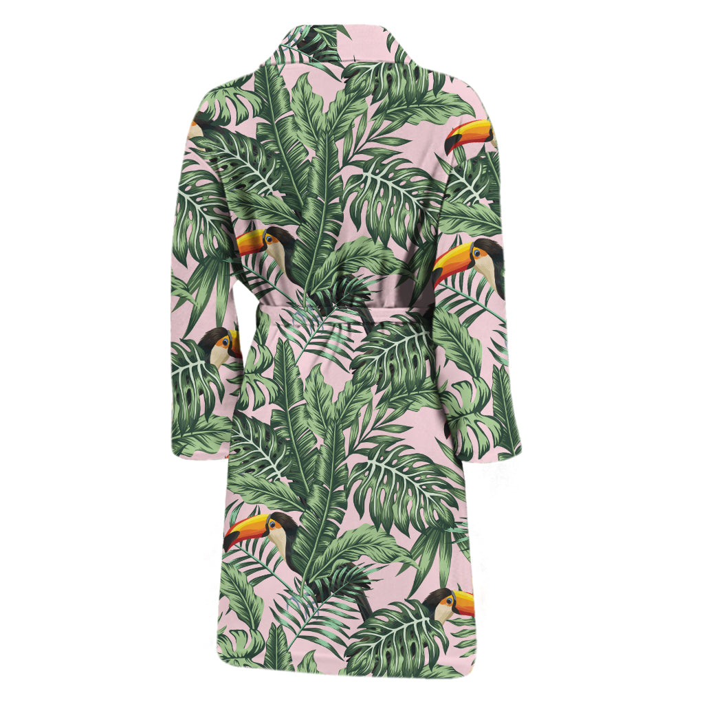 Tropical Palm Leaf And Toucan Print Men's Bathrobe