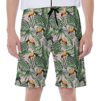 Tropical Palm Leaf And Toucan Print Men's Beach Shorts