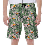 Tropical Palm Leaf And Toucan Print Men's Beach Shorts