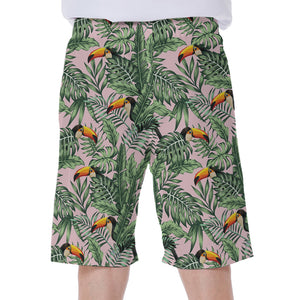 Tropical Palm Leaf And Toucan Print Men's Beach Shorts