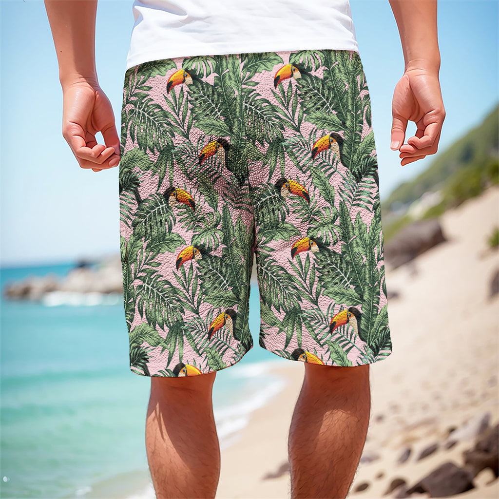 Tropical Palm Leaf And Toucan Print Men's Cargo Shorts