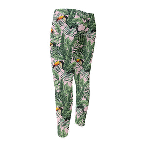 Tropical Palm Leaf And Toucan Print Men's Compression Pants