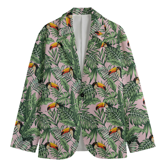 Tropical Palm Leaf And Toucan Print Men's Cotton Blazer