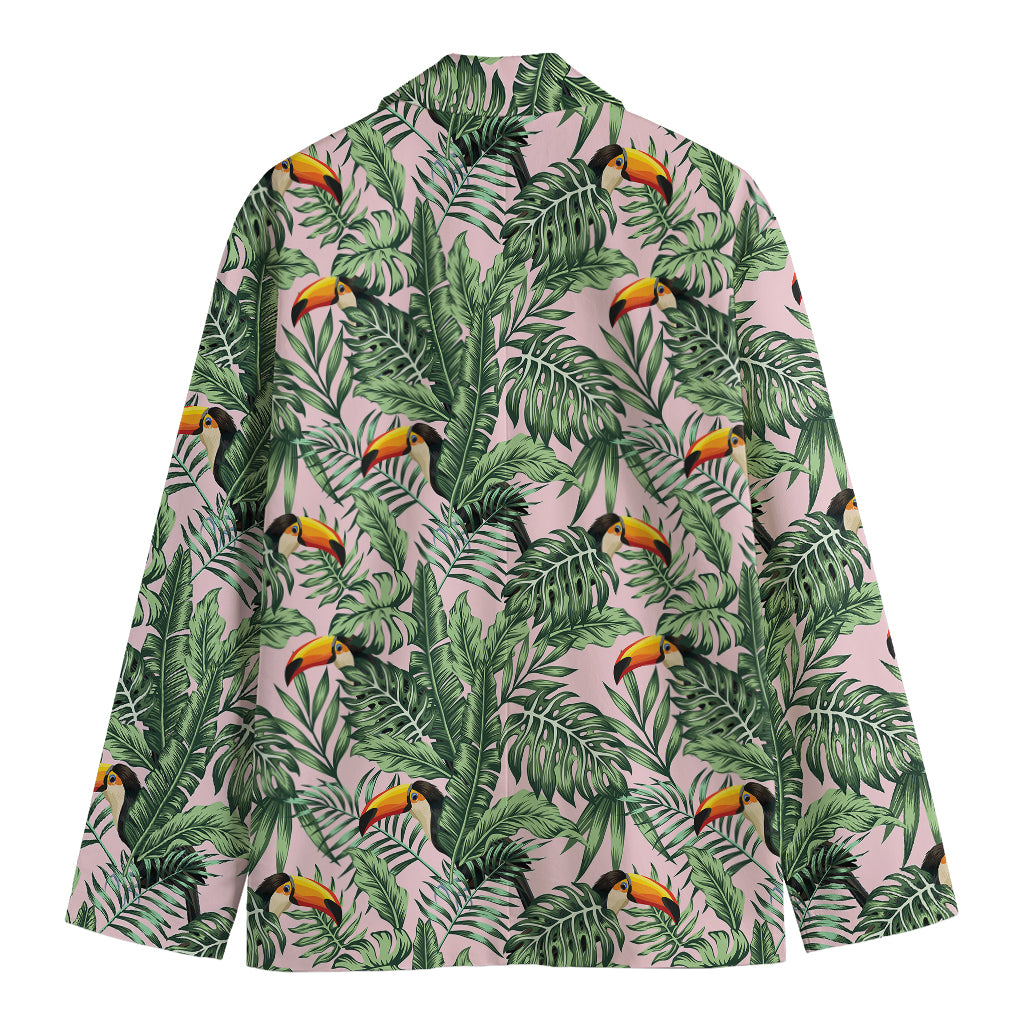 Tropical Palm Leaf And Toucan Print Men's Cotton Blazer