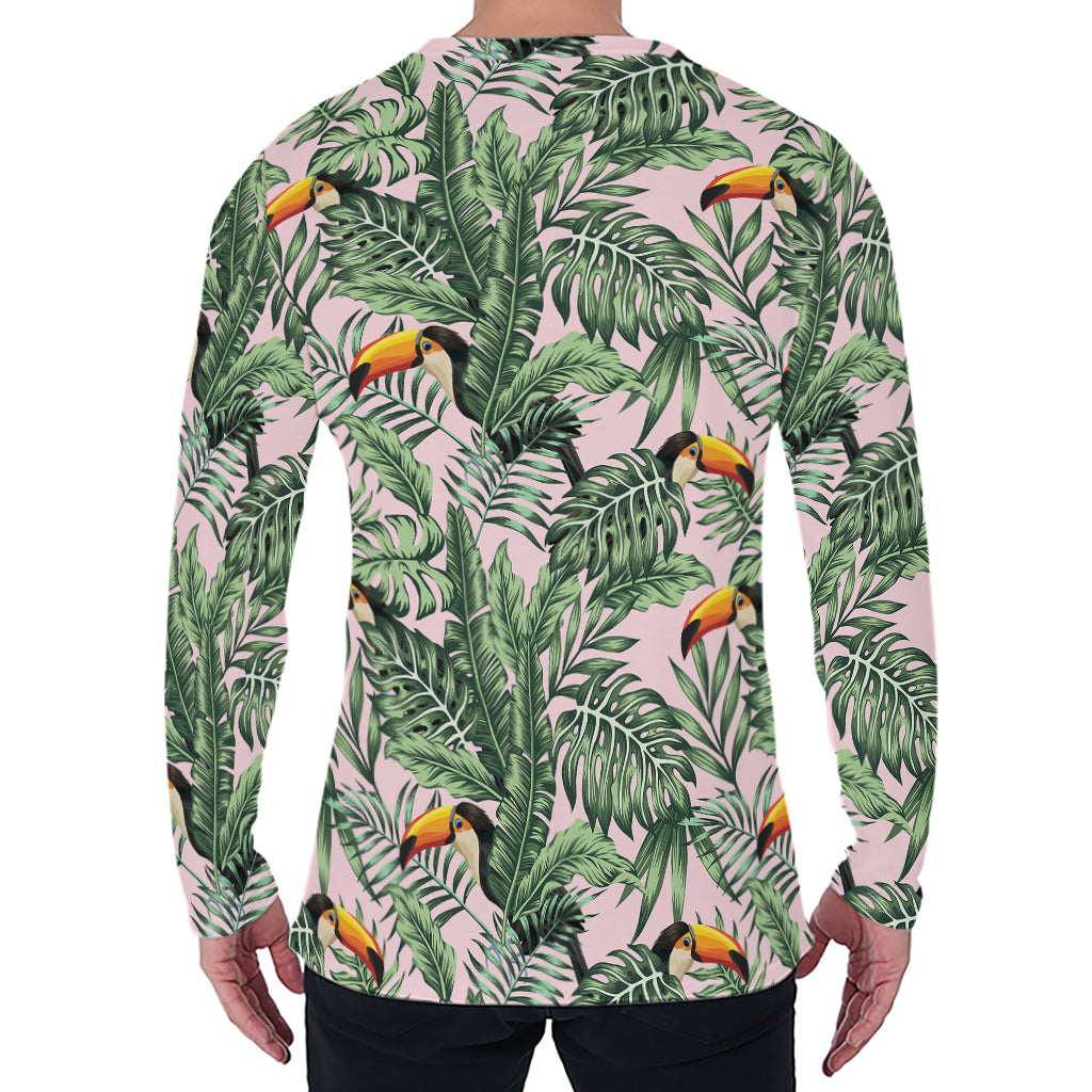 Tropical Palm Leaf And Toucan Print Men's Long Sleeve T-Shirt