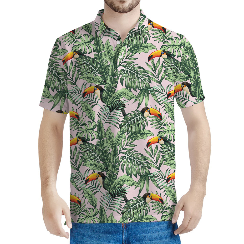 Tropical Palm Leaf And Toucan Print Men's Polo Shirt