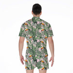 Tropical Palm Leaf And Toucan Print Men's Rompers