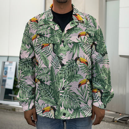 Tropical Palm Leaf And Toucan Print Men's Shirt Jacket