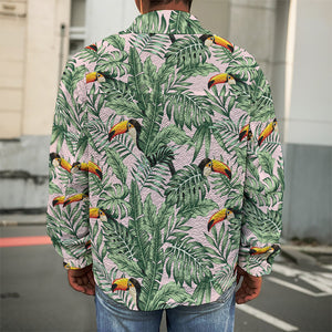 Tropical Palm Leaf And Toucan Print Men's Shirt Jacket