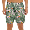 Tropical Palm Leaf And Toucan Print Men's Split Running Shorts