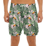 Tropical Palm Leaf And Toucan Print Men's Split Running Shorts