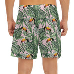 Tropical Palm Leaf And Toucan Print Men's Split Running Shorts