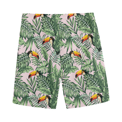 Tropical Palm Leaf And Toucan Print Men's Sports Shorts