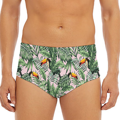 Tropical Palm Leaf And Toucan Print Men's Triangle Swim Briefs