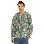 Tropical Palm Leaf And Toucan Print Men's Velvet Pullover Hoodie
