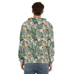 Tropical Palm Leaf And Toucan Print Men's Velvet Pullover Hoodie