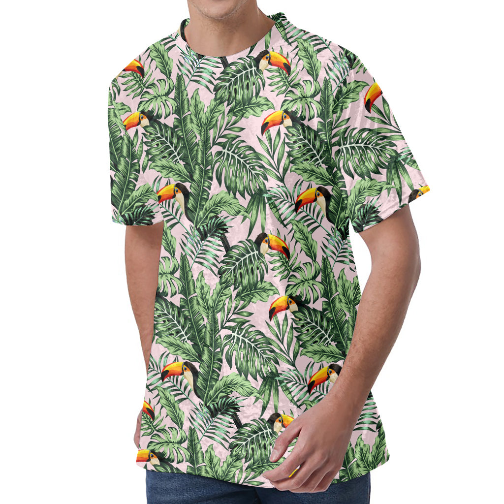 Tropical Palm Leaf And Toucan Print Men's Velvet T-Shirt