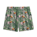 Tropical Palm Leaf And Toucan Print Mesh Shorts
