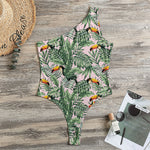 Tropical Palm Leaf And Toucan Print One Shoulder Bodysuit