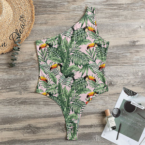 Tropical Palm Leaf And Toucan Print One Shoulder Bodysuit