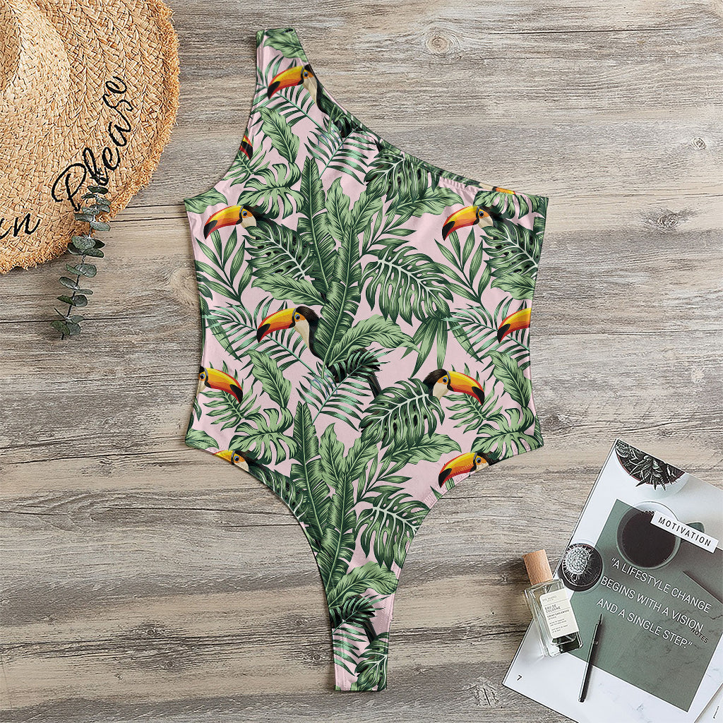 Tropical Palm Leaf And Toucan Print One Shoulder Bodysuit