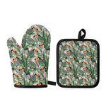 Tropical Palm Leaf And Toucan Print Oven Mitt And Pot Holder Set
