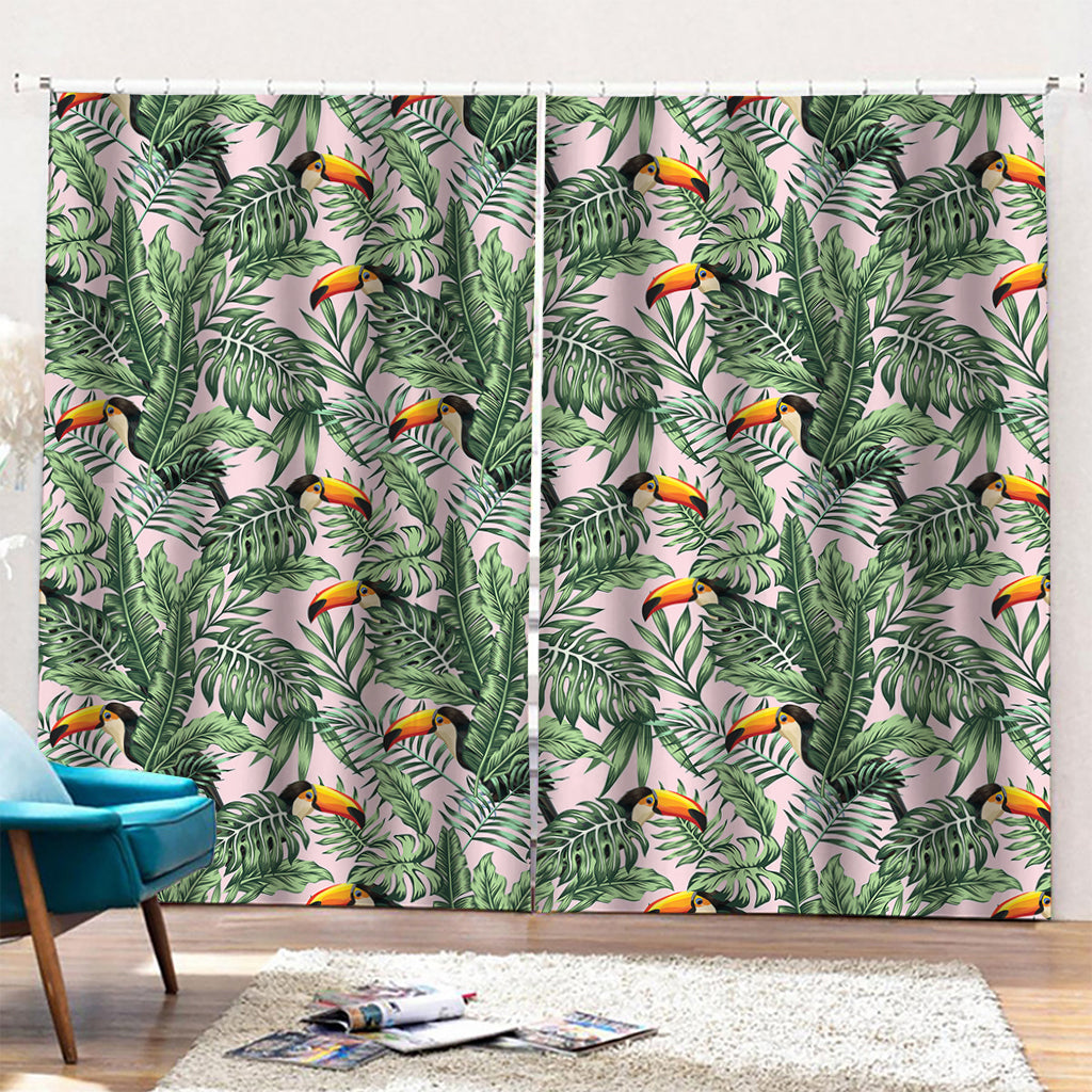 Tropical Palm Leaf And Toucan Print Pencil Pleat Curtains