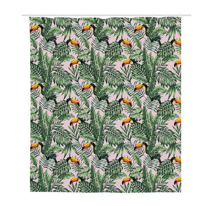 Tropical Palm Leaf And Toucan Print Polyester Shower Curtain