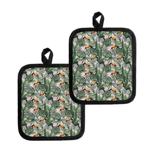 Tropical Palm Leaf And Toucan Print Pot Holders