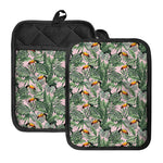 Tropical Palm Leaf And Toucan Print Pot Holders With Pocket