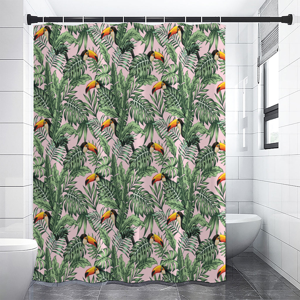 Tropical Palm Leaf And Toucan Print Premium Shower Curtain