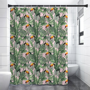 Tropical Palm Leaf And Toucan Print Premium Shower Curtain