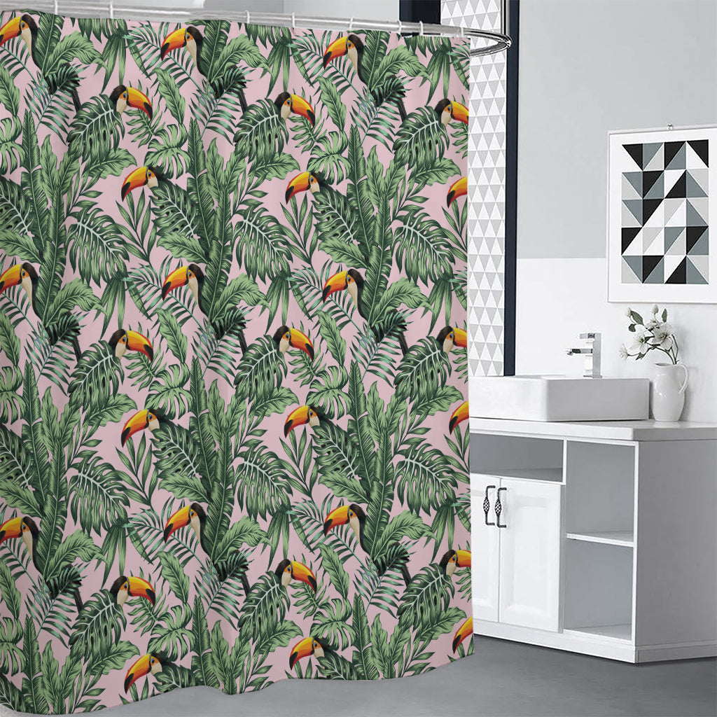 Tropical Palm Leaf And Toucan Print Premium Shower Curtain