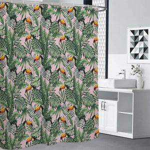 Tropical Palm Leaf And Toucan Print Premium Shower Curtain