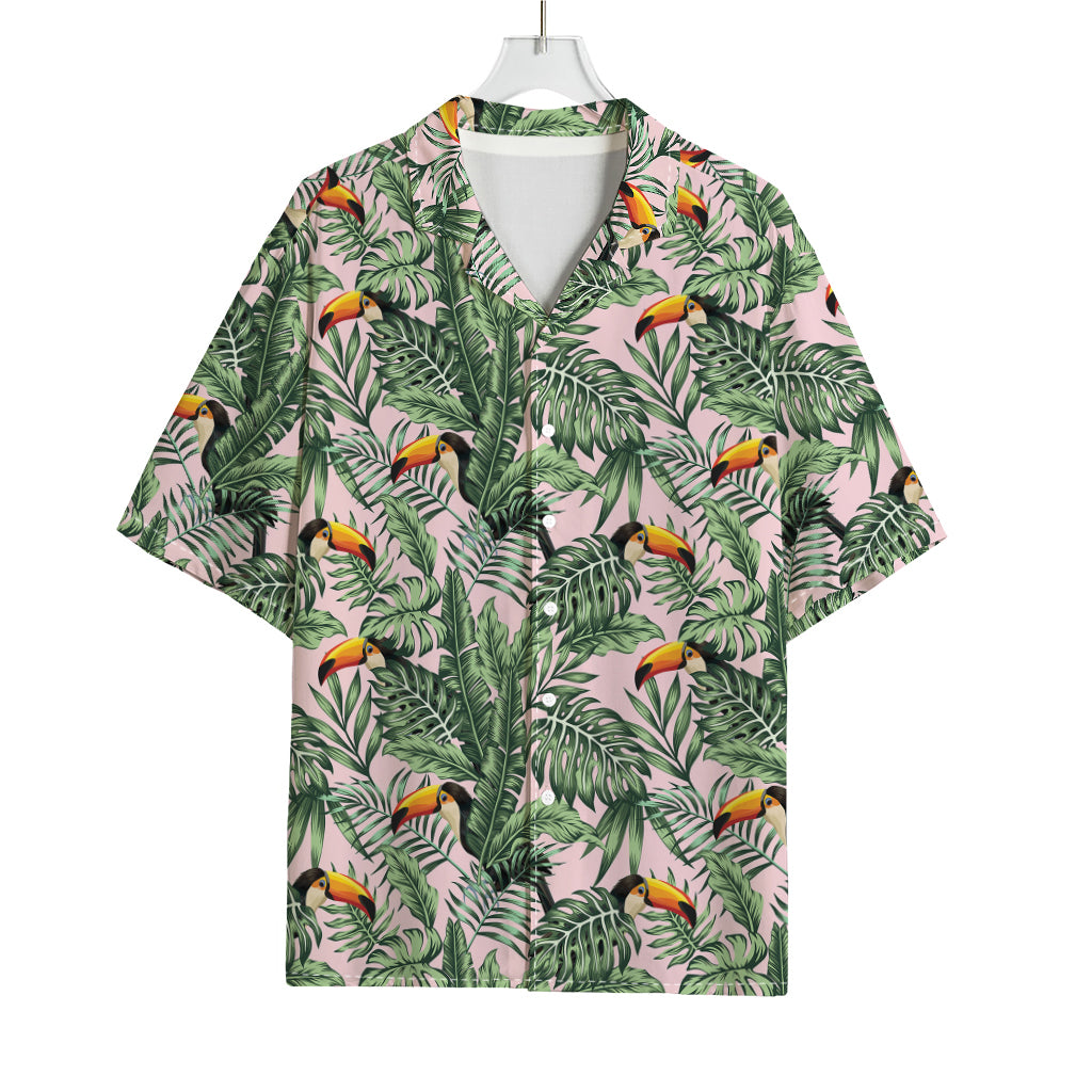 Tropical Palm Leaf And Toucan Print Rayon Hawaiian Shirt