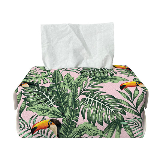 Tropical Palm Leaf And Toucan Print Rectangle Tissue Box Cover