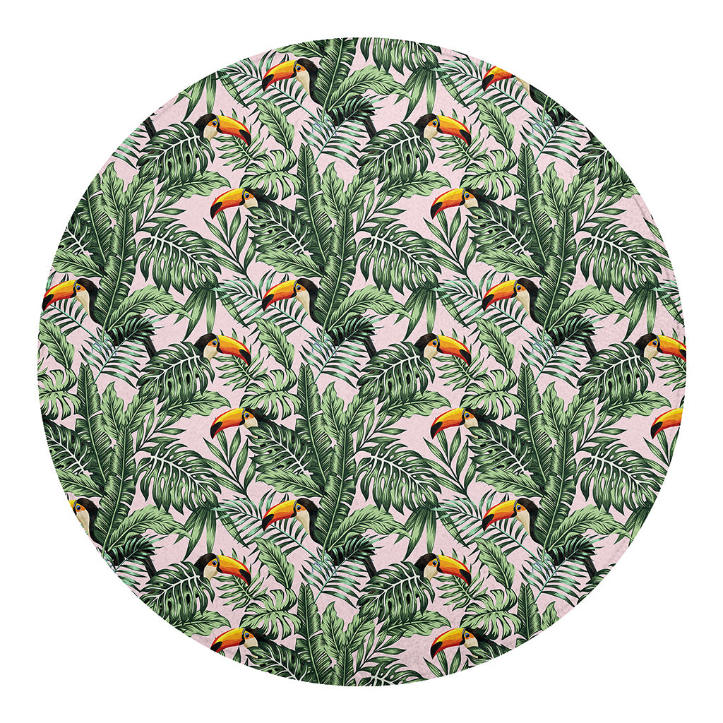 Tropical Palm Leaf And Toucan Print Round Blanket