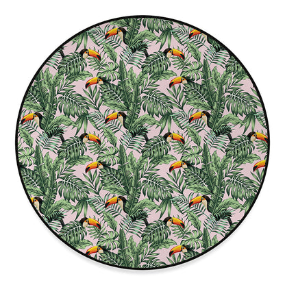 Tropical Palm Leaf And Toucan Print Round Floor Mat