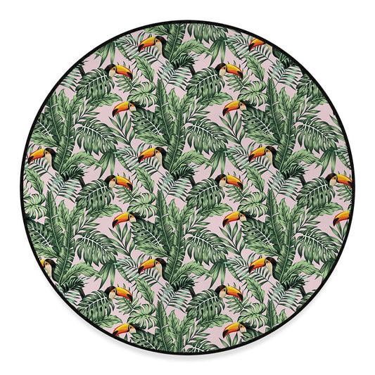 Tropical Palm Leaf And Toucan Print Round Floor Mat