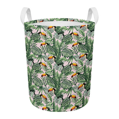 Tropical Palm Leaf And Toucan Print Round Laundry Basket