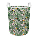 Tropical Palm Leaf And Toucan Print Round Laundry Basket
