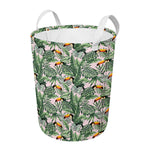 Tropical Palm Leaf And Toucan Print Round Laundry Basket